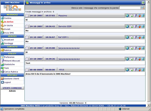La finestra con la lista dei messaggi ricevuti