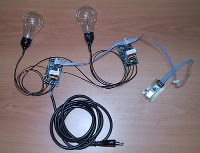 Two dimmers connected to the Serial/USB converter